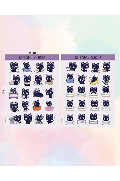Flurina Studio Lunar Cat 2 Sayfa Sticker Seti BEYAZ KAĞIT