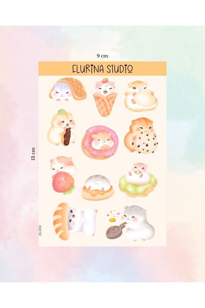 Flurina Studio Chibi Hamster Sticker Sayfası BEYAZ KAĞIT