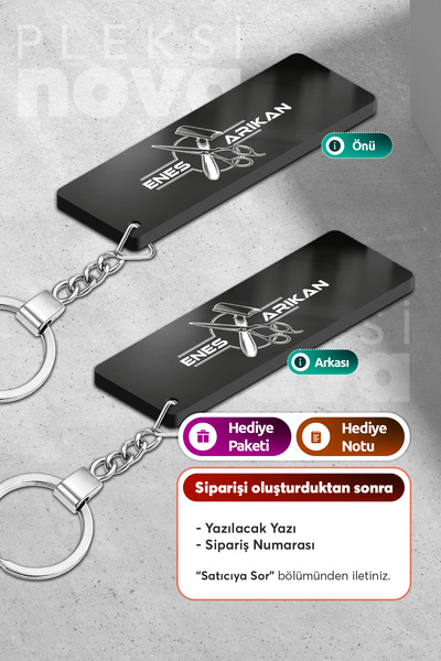 Pleksinova Kişiye Özel Berber Kuaför Desenli Pleksi Anahtarlık - Çift Taraflı