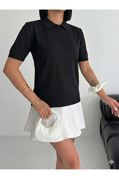 Shophia Polo Neck Short Sleeve Women's Knitwear T-Shirt