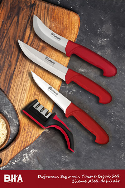 Sürmene Bıçakçı Hacı Ahmet Bıçak Seti Üçlü - Bileme Aletiyle