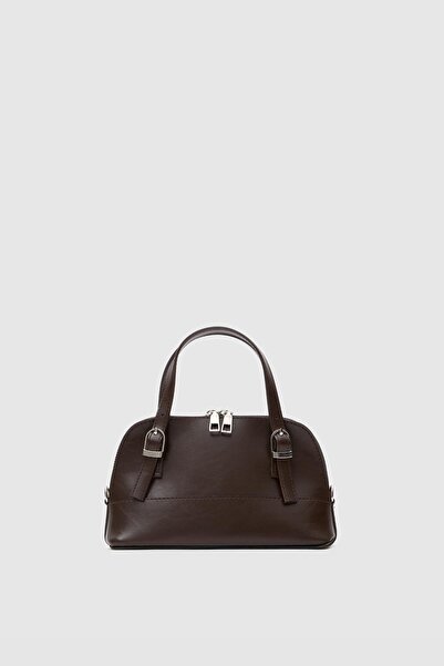 Vina Bag Kadın Suni Deri Kahverengi Fermuarlı Minimal El ve Omuz çantası