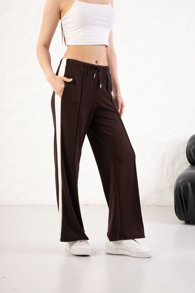 YusGos Women's Soft Textured Modal Fabric Side Stripe Wide Leg Palazzo Pants Bitter Brown L