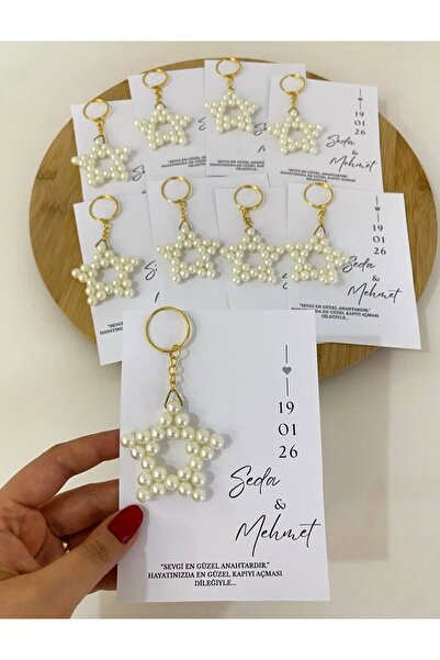 Bianı Tasarım İncili Yıldız Anahtarlık Nişan,Söz,Kına,Nikah Hatırası 15 Adet ...