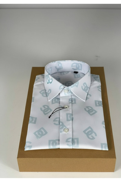 YusGos Long Sleeve Cotton Easy Iron Self Letter Pattern Regular Fit Premium Men's Shirt White 3XL