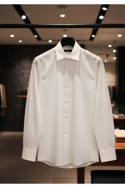 YusGos Long Sleeve Cotton Satin Easy Iron Regular Fit High Quality Premium Men's Shirt White 3XL