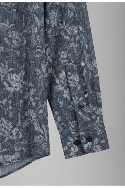 YusGos Long Sleeve Cotton Easy-Iron Leaf Pattern Regular Fit Premium Men's Shirt Smoked L