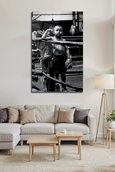 B&G DESIGN Ring de box, sportiv pentru copii, tablou din sticlă alb-negru, de...