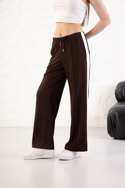 YusGos Women's Soft Textured Modal Fabric Side Stripe Wide Leg Palazzo Pants Bitter Brown L