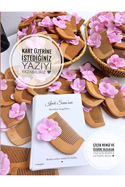 Anı Kutusu Çiçek Süslemeli Ahşap Tarak -Söz, Nişan, Kına, Doğum Hediyelik -10...