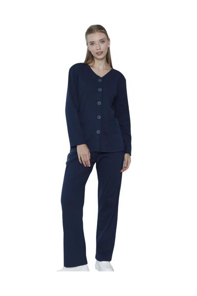 LİMİSSİ Set pijamale uni din viscoza, albastru marin, 100% bumbac, albastru m...