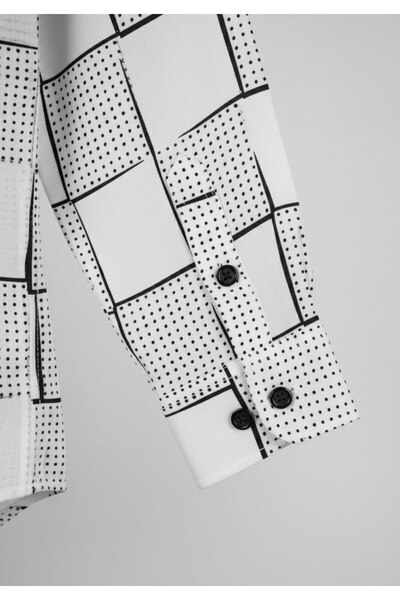 YusGos Long Sleeve Patterned Cotton Easy Iron Regular Fit Men's Stretch Fabric Winter Shirt White 3XL