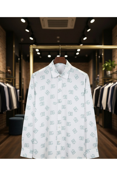 YusGos Long Sleeve Cotton Easy Iron Self Letter Pattern Regular Fit Premium Men's Shirt White m