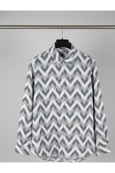 YusGos Long Sleeve Patterned Cotton Easy-Iron Regular Fit Men's Stretch Fabric Winter Shirt White 2XL