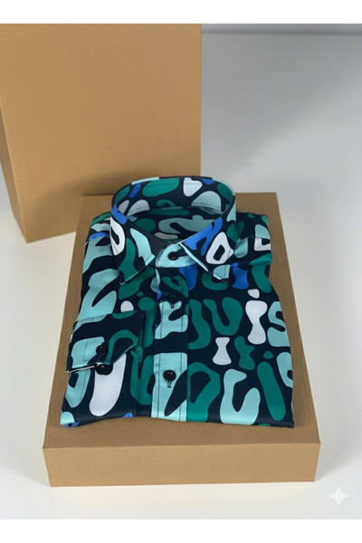 YusGos Long Sleeve Cotton Easy-Iron Letter Pattern Regular Fit Premium Men's Shirt Green m