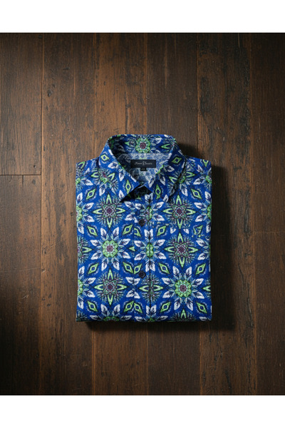 YusGos Men's Regular Fit Regular Collar Long Sleeve Easy-Iron Patterned Premium Cotton Shirt Green L