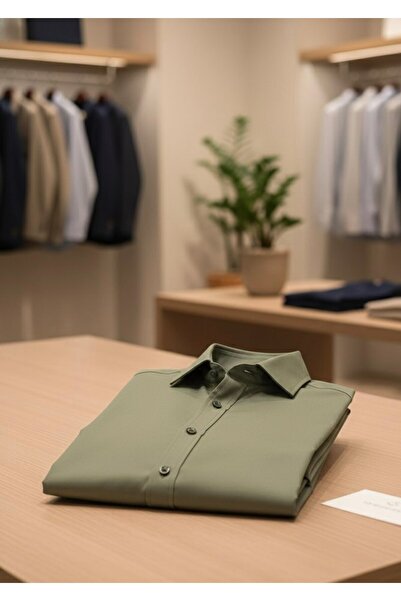 YusGos Long Sleeve Cotton Easy Iron Modal Soft Fabric Regular Fit Men's Shirt Khaki XL