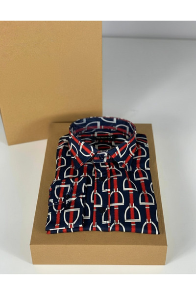 YusGos Long Sleeve Cotton Easy-Iron Belt Pattern Regular Fit Premium Men's Shirt Red L