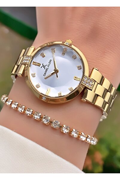 Daniel Klein Kadın Saat – Orijinal – Altın Renk – Kristal Cam – Garantili – Hediye Bilekli