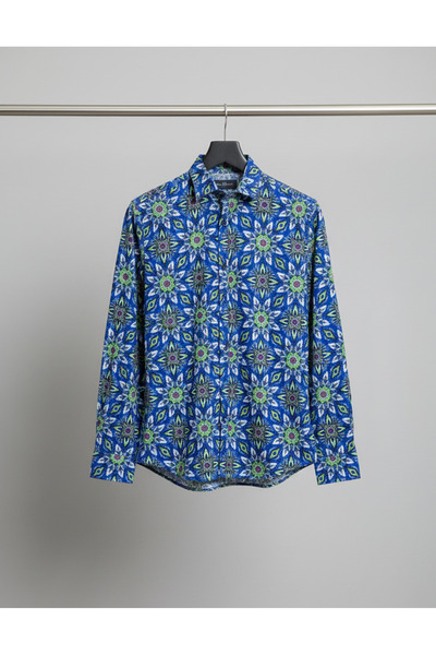 YusGos Men's Regular Fit Regular Collar Long Sleeve Easy-Iron Patterned Premium Cotton Shirt Green L