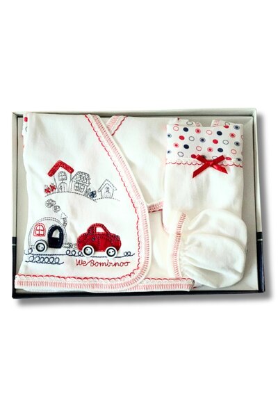 YusGos Organic 5-Piece Car Printed Newborn Hospital Discharge Set Red 0-6 Months