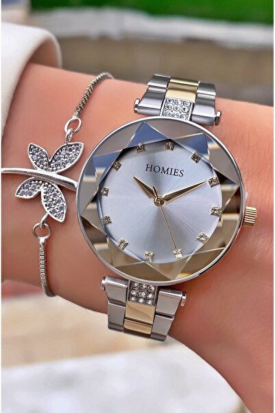 Homies Special Design Silver Yellow Color Luxury Curved Women Wrist Watch