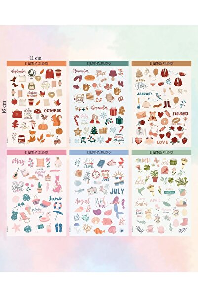 Flurina Studio Yearly Holiday 6 Sayfa Sticker Seti BEYAZ KAĞIT