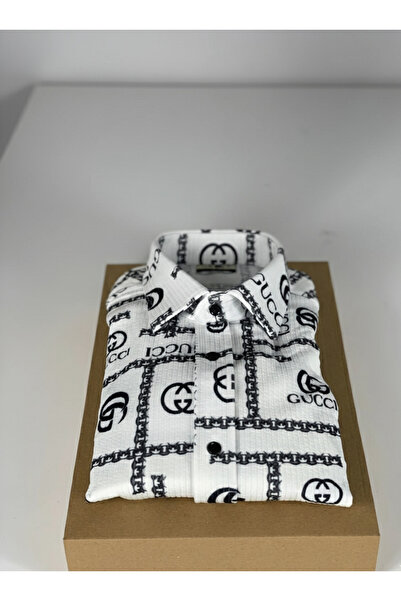 YusGos Long Sleeve Cotton Easy-Iron Letter Printed Regular Fit Stretch Fabric Premium Men's Shirt White 2XL