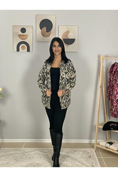 YusGos Women's Single Pocket Patterned Thick Lumberjack Jacket Shirt (Brown-Khaki)