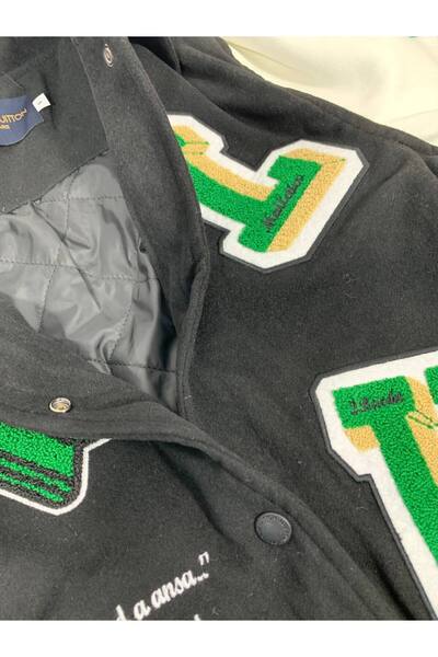 YusGos Unisex Women/Men Embroidered on the Back and Front Special Design High Quality College Coat Jacket Black