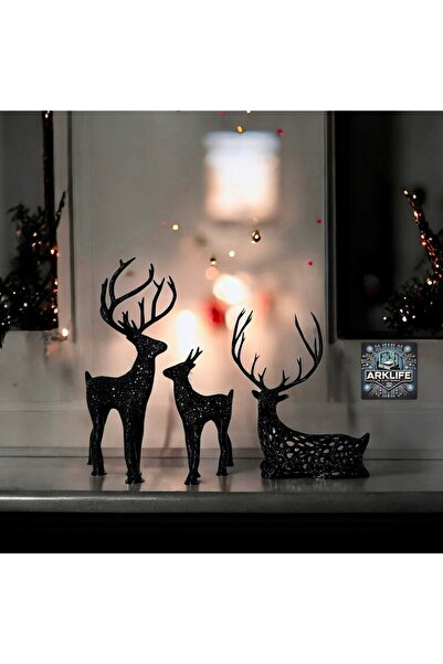 ARKlife 3D Electronic 3'lü Geometrik Geyik Ev Ofis Şık Dekoratif Raf Süs Ve Hediyelik Biblo Aile Seti