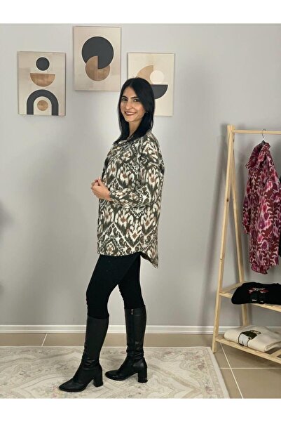 YusGos Women's Single Pocket Patterned Thick Lumberjack Jacket Shirt (Brown-Khaki)