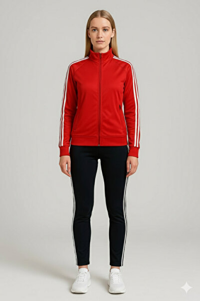 YusGos Women's Zippered Diving Scuba Fabric High Quality Bottom Top Sports Tracksuit Set Red 2XL