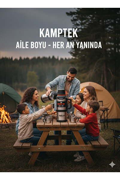 kamptek kamp teknolojisi Camping Mountain Fishing Trekking Thermos 4 Liter Steel with 48 Hours Hot and Cold Preservation