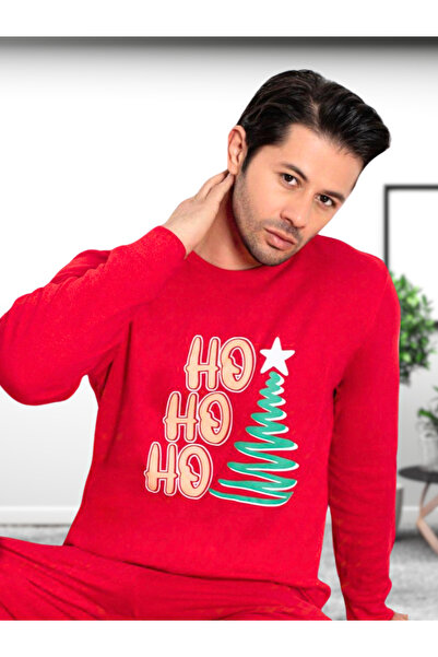YusGos Printed Cotton Men's New Year Family Pajamas Set (Ho Ho Ho) Red 2XL