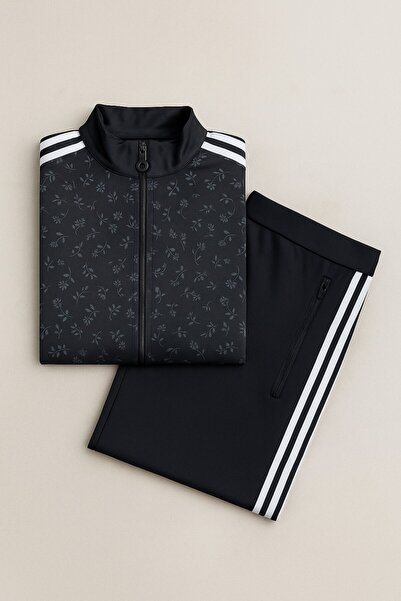 YusGos Women's Zippered Diving Scuba Fabric High Quality Bottom Top Sports Tracksuit Set Black XL