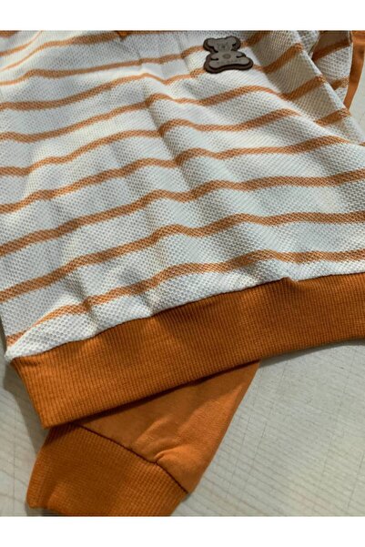 YusGos Striped Monthly Teddy Bear Baby Boy Set Orange 9 - 12 Months