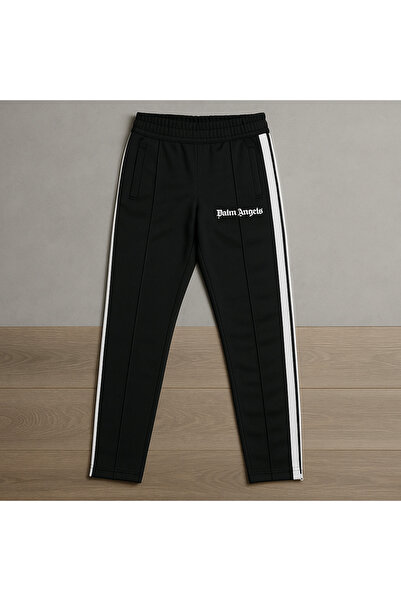 YusGos Cotton Fabric Embossed Striped Elastic Waist Tight Zipper Leg Detail Sports Sweatpants Black XL