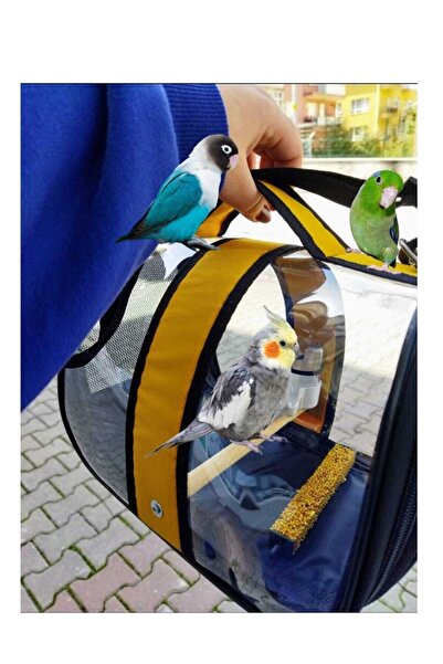 ENS PLASTİK Kuş Taşıma Çantası Suluklu Tünekli 32x22x20 Büyük Boy 1. Kalite,- Sarı