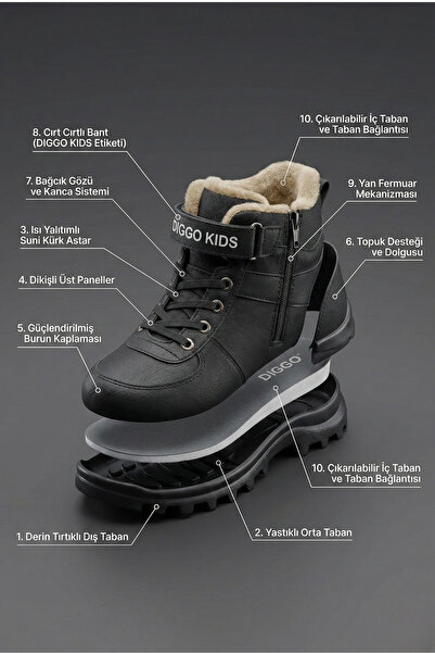 DİGGO KİDS Ανδρικές μαύρες χειμερινές μπότες με φερμουάρ, αδιάβροχες, χοντρή σόλα, άνετα casual παπούτσια