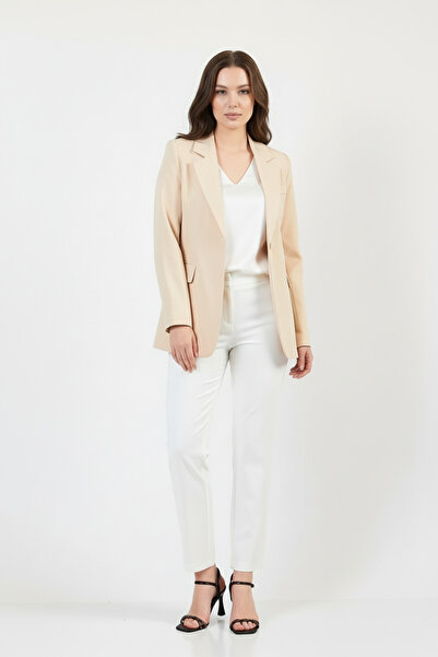 Volanlı Bej Tek Düğme Ceket