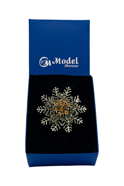 model aksesuar Kar Tanesi Motifli Renkli Taşlı Broş