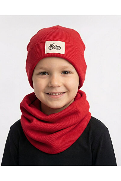 anna sofie Unisex Red (1-5 Years) Ribbed 100% Cotton Beanie Neck Collar Set
