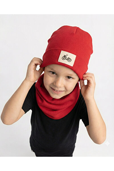 anna sofie Unisex Red (1-5 Years) Ribbed 100% Cotton Beanie Neck Collar Set