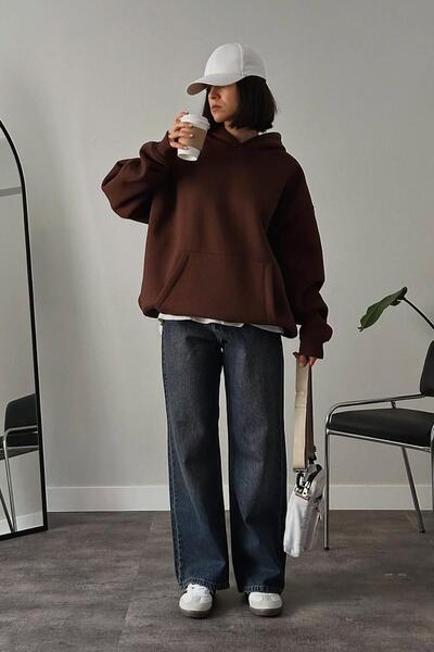 Madmext Hořká hnědá rastrová oversize mikina do kapsy Mg2206