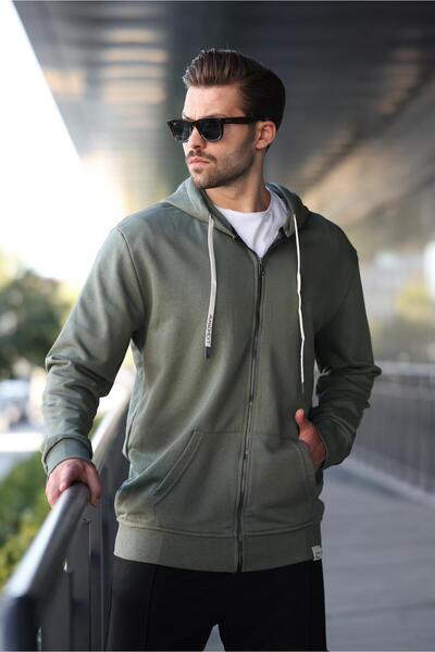 Madmext Φούτερ με κουκούλα χακί πράσινο με φερμουάρ 6161