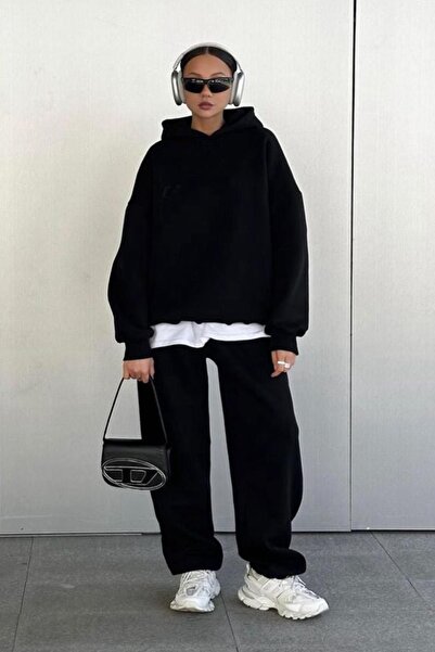 Madmext Hooded Black Oversize Sweatshirt - Pocket, Mg2206