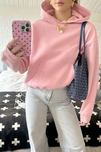 Madmext Φούτερ με ροζ κουκούλα μεγάλου μεγέθους - με τσέπες, MG2206