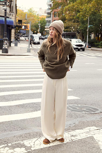 Açelya Okcu Преміум BALLARD Середня талія Широкі штани Ткані штани