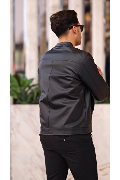 PRİFALDİ Black Slim Fit Leather Men's Jacket - with Inner Pocket